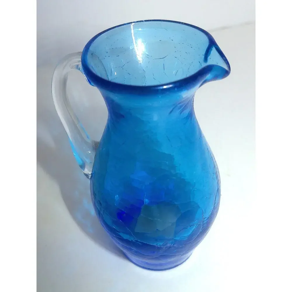 Vintage Blue Crackle Glass Mini Pitcher 4